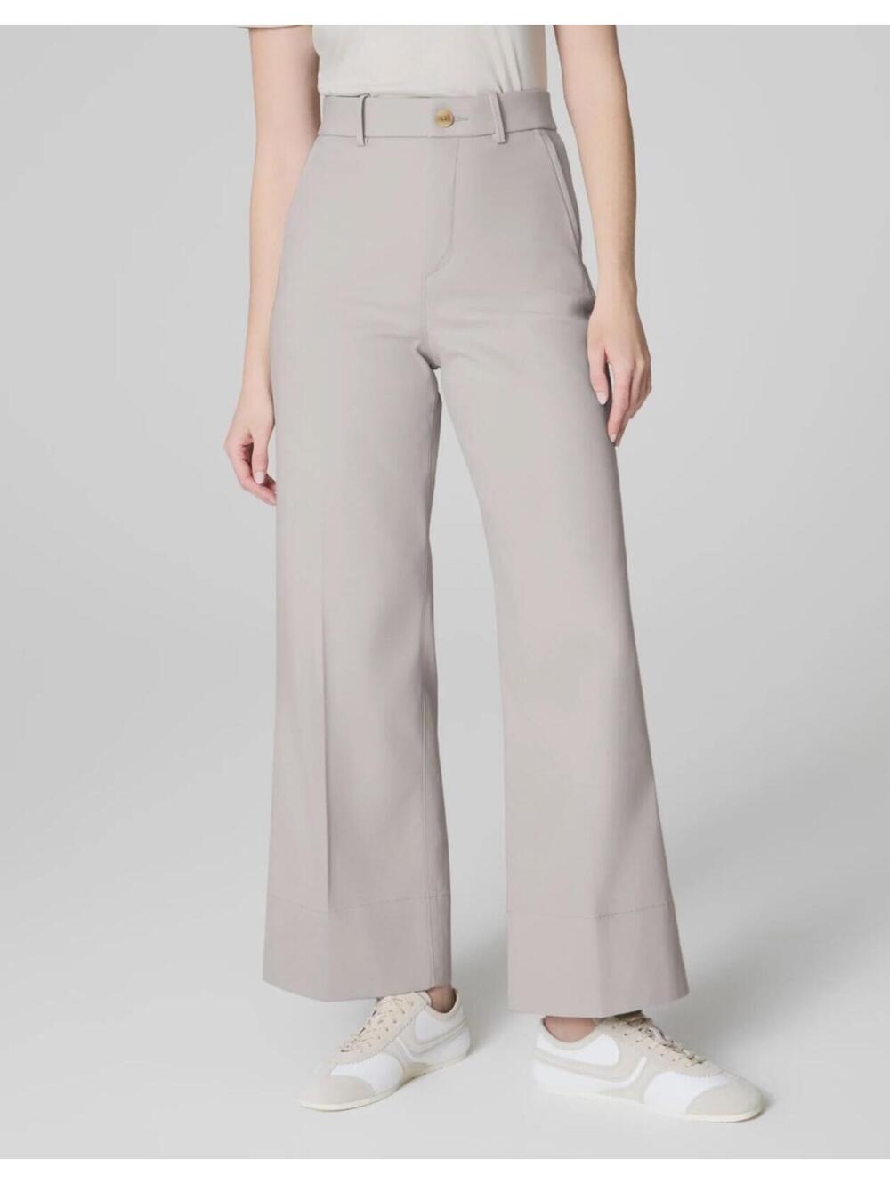 NWT SPANX Stretch Twill Cropped Wide Leg Pant Bone Petite Large